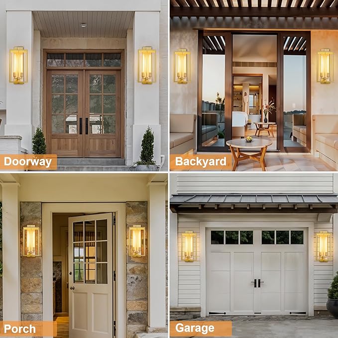 Outdoor Wall Sconce, 21" Large Gold Wall Mount Lamp, Outside Lights Front Porch Light, Waterproof Modern Porch Lighting Exterior Lamp for Front Door, Entryway (Bulbs Included)