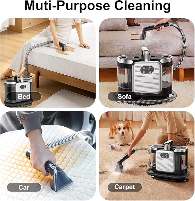Upholstery Steam Cleaner for Couch & Furniture – 1650W 15KPa Powerful Suction Portable Carpet Spot Cleaner Machine with 4 Cleaning Modes, Ideal for Sofa, Car Seat, Rug, Mattress & Pet Stains, Black