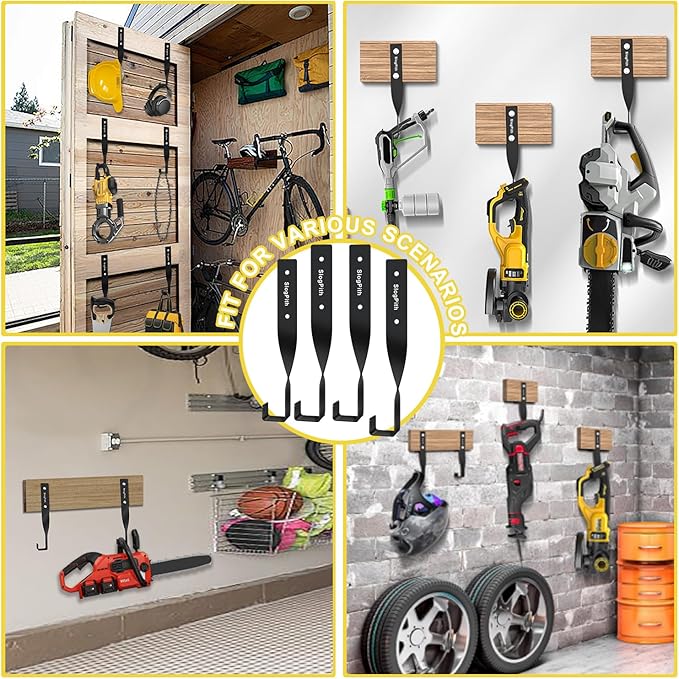 Chainsaw Hanger,Chainsaw Holder for Garage Wall Mount, Garage Storage Hooks for Chainsaw, Backpack Blower, Weed Eater & Tools,Rustproof Chainsaw Hook Organizes Tools, Saves Space(4 Pcs)