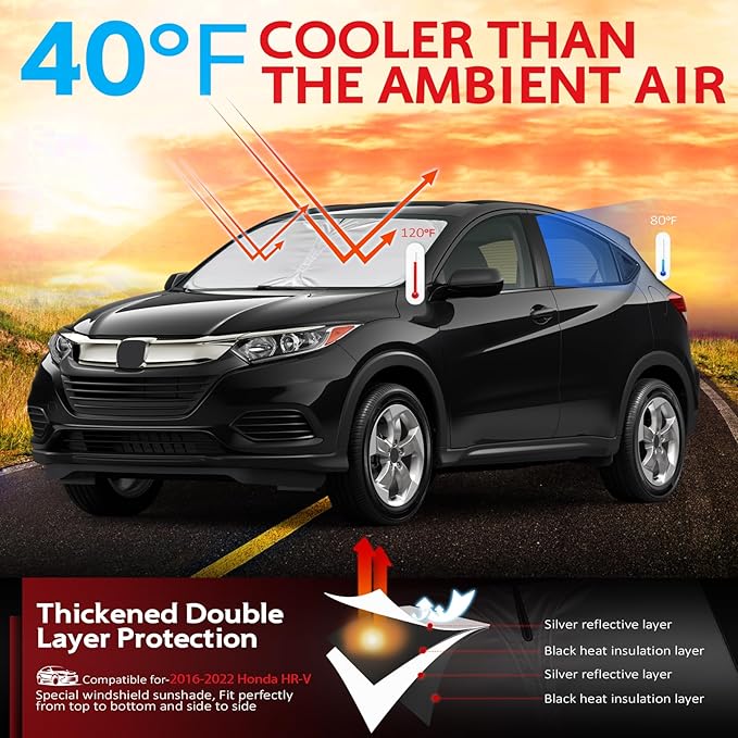 KAYZT Windshield Sun Shade for 2016-2022 Honda HR-V HRV Foldable Sunshade Front Window Custom Fit Car Accessories