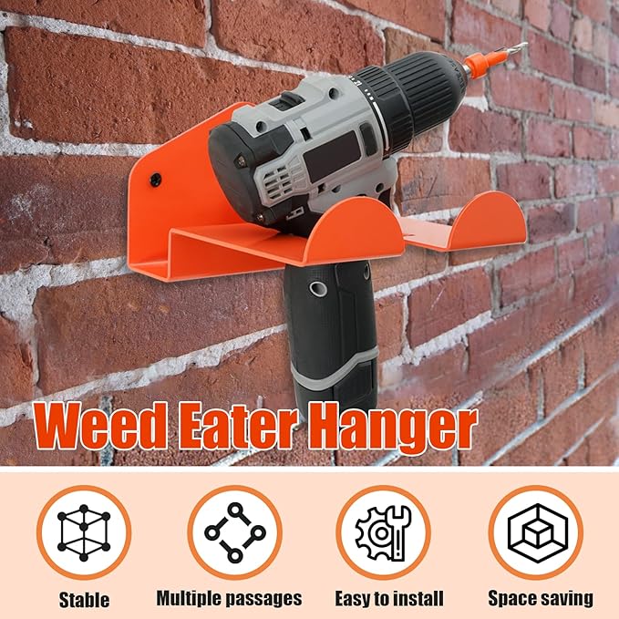 4Pack Weedeater Hanger Wall Mounted Grass Trimmer Rack Heavy Duty Garden Tool Hanger Steel Weed Whackers Holder Hedge for Grass Garden Tools