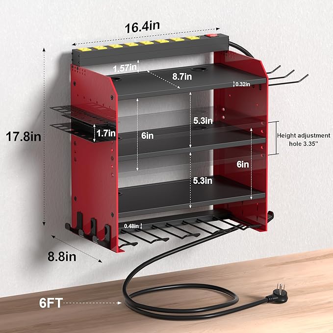 Power Tool Organizer Wall Mount with Charging Station - Heavy-Duty Cordless Drill Holder,Adjustable Tool Storage Rack for Garage,Workshop,Wall-Mounted Tool Organizer Gifts for Fathers Day