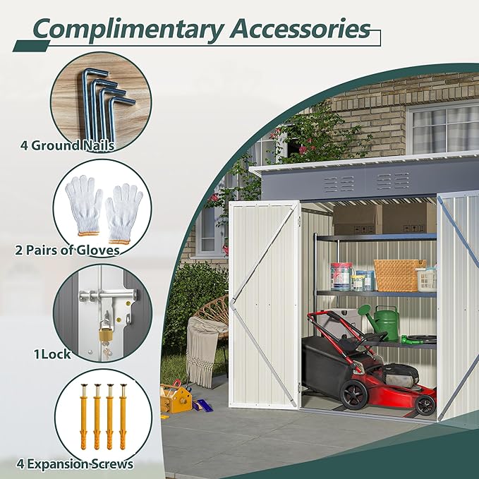 Outdoor Storage Shed,6X4 FT Metal Garden Shed with Lockable Doors & Slooping Roof,Updated Reinforced Door,Tool/Bike Sheds for Backyard, Patio, Poolside,Garage