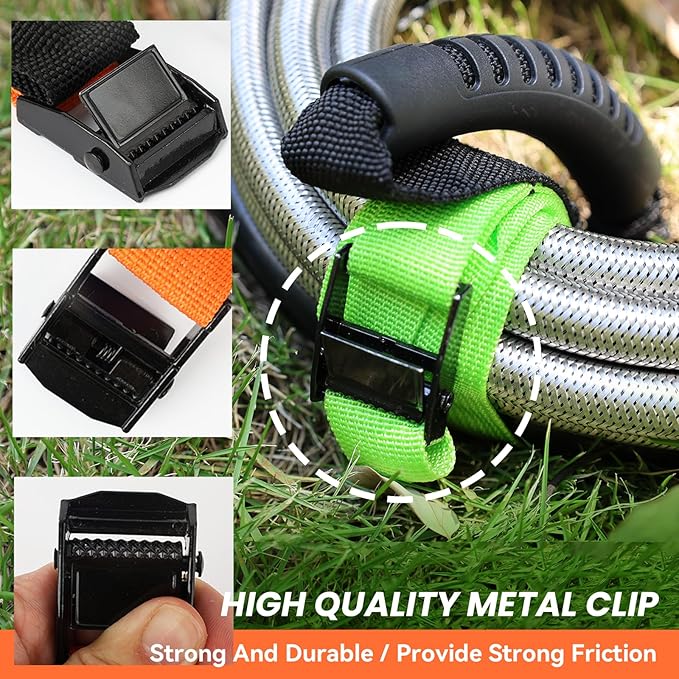 Heavy Duty Storage Straps with Handle and Easy Adjustable Steel Black Lock Slider Buckles,Extension Cord Strap for Cords Pool Hoses Ropes and Garden Hose (3 Pack)