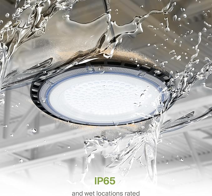 ASD LED High Bay UFO Light Fixture, Commercial Shop Lighting | Plug & Play Cable, IP65 Waterproof, ETL Listed | 100W 18000LM 5000K 100-277V | Warehouse, Garage, Workshop, Barn Lamp | Black, 12 Pack