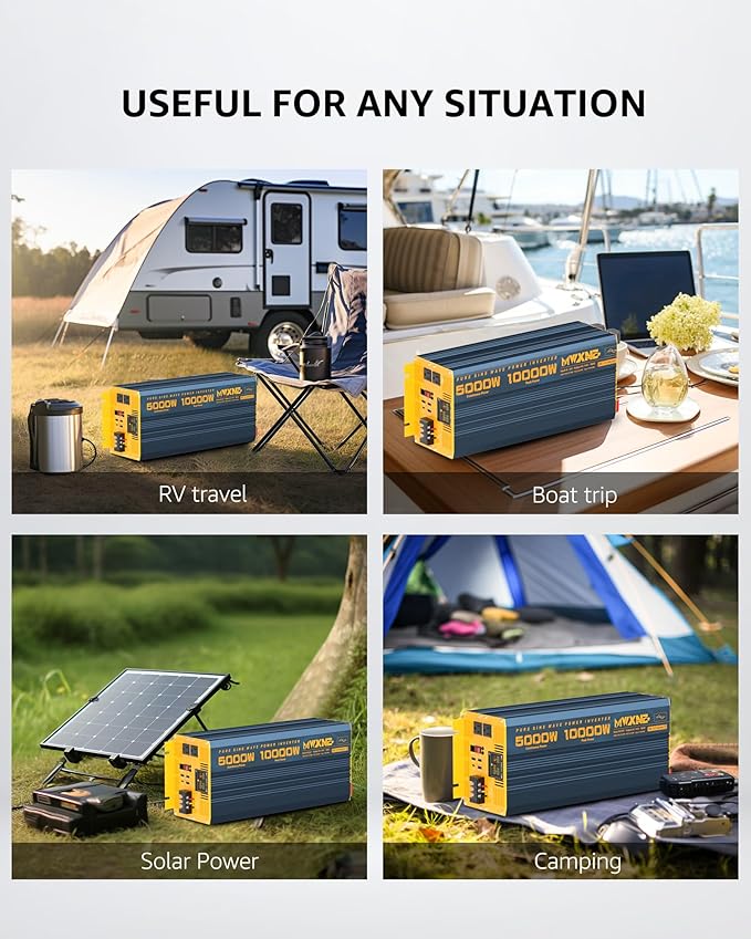 5000 Watt Power Inverter Pure Sine Wave 24V DC to 110V 120V 10000W Peak Heavy Duty Inverter with Remote Control and LED Display, 4 USB/Type-C Ports & 2 AC Outlets Car Charger for Vehicles RV