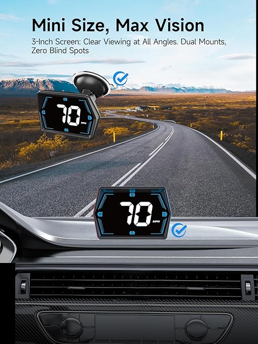 Moman Car HUD Digital Speedometer for Car Head Up Display KM/H MPH Compass Direction USB Cable Plug & Play Over Speed Alert for All Vehicle