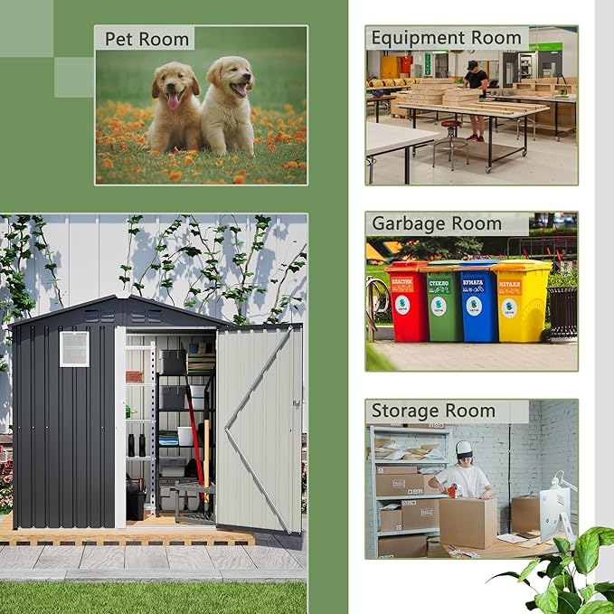 Outdoor Storage Shed, 6 X 4ft Metal Galvanized Steel Garden Shed with Floor Frame, Utility Tool Shed Storage House with Window for Backyard, Patio, Lawn