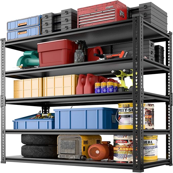 48" Wide Garage Shelving Heavy Duty 3000LBS, 5 Tier Adjustable Storage Rack, 72" H x 48" W x 24" D Boltless Shelving Unit for Garage, Warehouse, Basement, Workshop