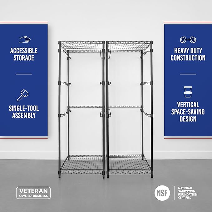 SafeRacks 2 Pack 5-Tier Steel Tote Rack - Maximize Space, Declutter, Organization, NSF Certified, Bin Storage for Garage, Pantry, Kitchen, Workspace, 5 Shelves, 31″ x 23″ x 68″, Black