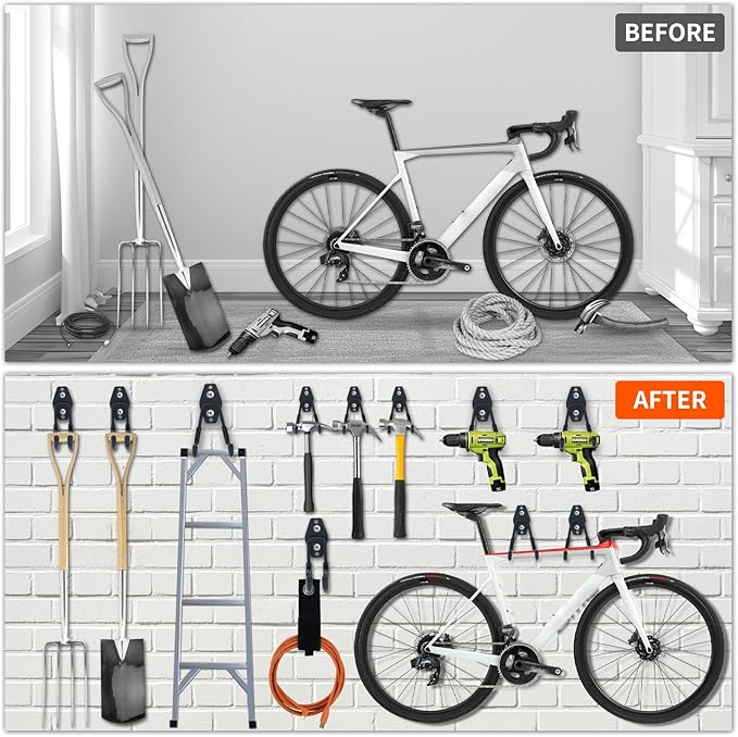 14 Pack Garage Hooks, Utility Wall Mount Garage Hooks Heavy Duty with Multiple Welding Spots, Garage Organization for Hanging Garden & Shed Tools, Bike, Ladder, Hose and More(Black)