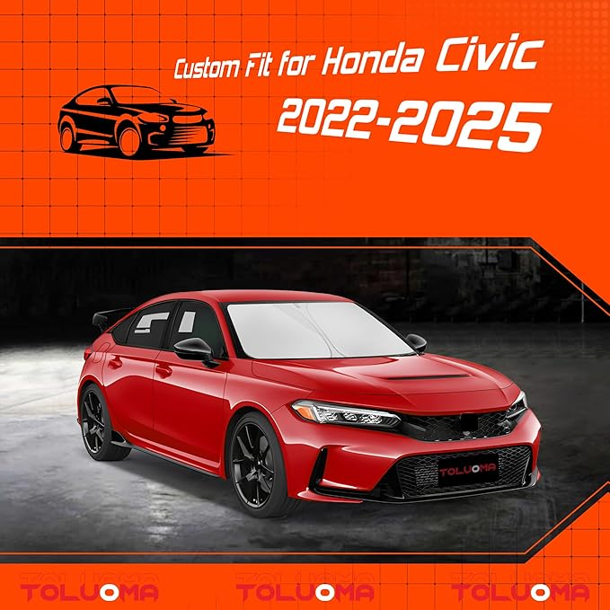 Custom Fit Windshield Sun Shade for Honda Civic 2022-2025 11th Gen- Full Coverage, 210T Reflective Fabric, Double-Layer Design - Blocks 99% UV Rays, Keeps Car Cool, Easy to Install and Store