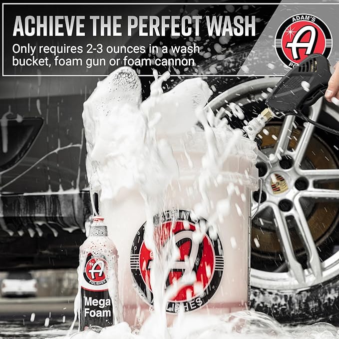 Adam's Polishes Mega Foam (16oz, 2 Pack) - Detailing pH Neutral Car Soap Washing, Concentated For Use In Car Wash Bucket, Foam Gun For Cleaning, Won't Strip Car Wax or Ceramic Coating