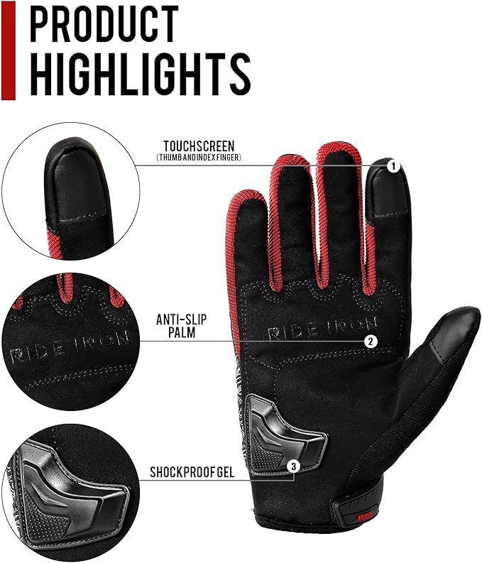 BORLENI Motorcycle Gloves Motorbike Glove for Men Women Full Finger Knuckle Protection Touch Screen Cycling ATV Hiking Riding