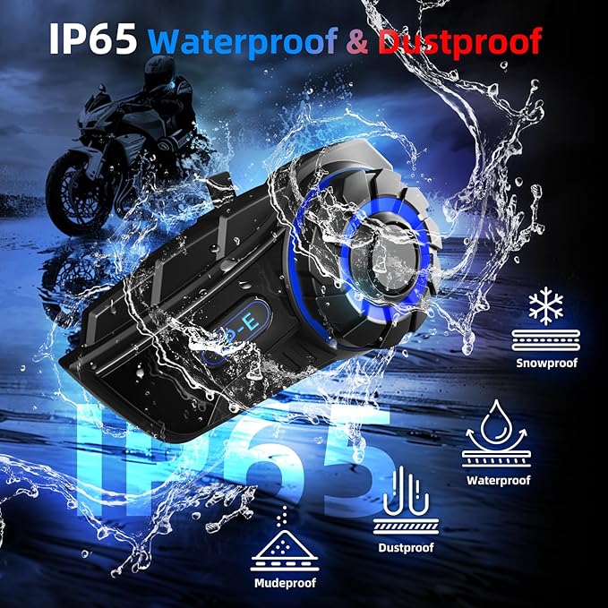 Moman Motorcycle Intercom Headset, CP-E 6 Riders 2000M Group Helmet Communication System, Universal Pairing with Music Sharing FM Radio Noise Cancellation Waterproof, 1 Pack, Helmet-Intercom-Headset