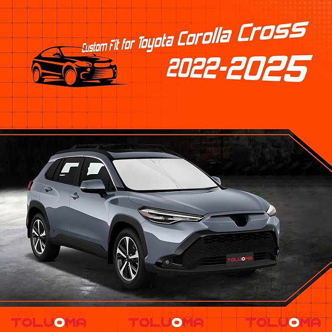 Custom Fit Windshield Sun Shade for Toyo-ta Corolla Cross 2022-2025 - Full Coverage, 210T Reflective Fabric, Double-Layer Design - Blocks 99% UV Rays, Keeps Car Cool, Easy to Install and Store