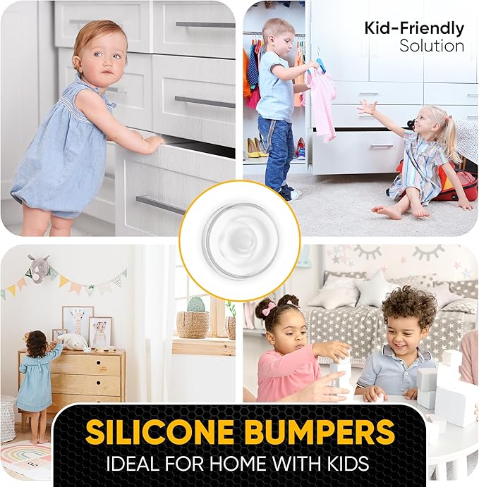 45 Clear Silicone Cabinet Door Bumpers – Self-Adhesive Pads, Quiet Soft Close Drawer Stoppers, Kitchen Sound Dampening Jelly Buttons – Vellax