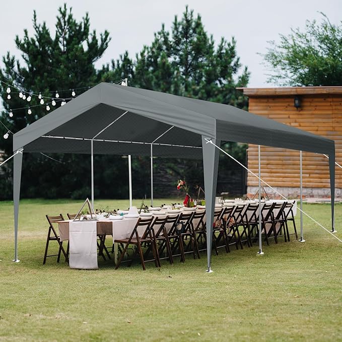 VINGLI 12 x 20 ft Outdoor Portable Storage Shed, Heavy Duty Bike Tent with Roll-up Zipper Door & Windows, Waterproof and UV Resistent Carport for Motorcycle, Garden Tools and Firewood
