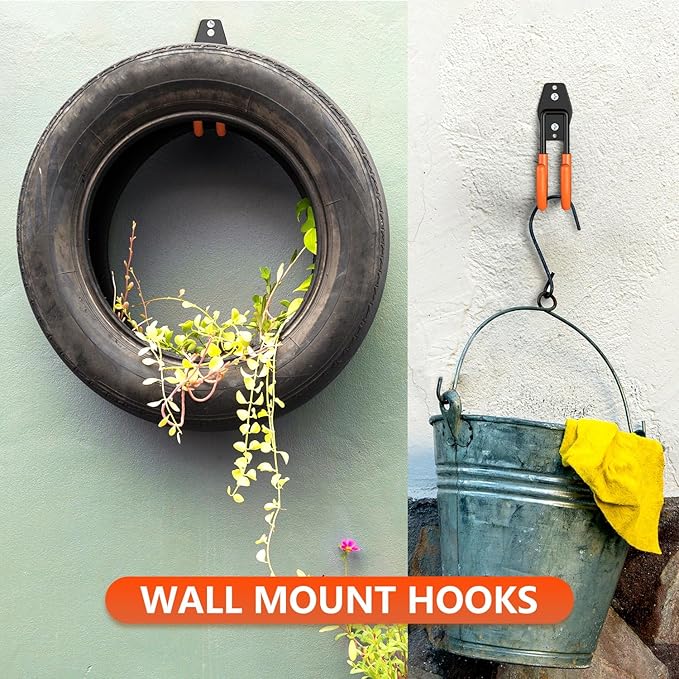 4 Pack 5.5x4.1 Inch Utility Steel Wall Mount Heavy Duty Garage Hooks with Anti-Slip Coating,Storage More Yard,Garden and Power Tools and for Hanging Hose,Ladder and Bike