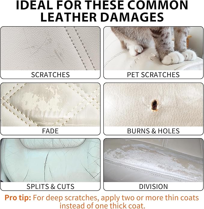 Leather Repair Kit,Car Seats, Sofa,Jacket & Purse - Repairs Burn Holes,Scratches,Tears - Restores Faux,Vinyl,Artificial and Real Leather (Beige)
