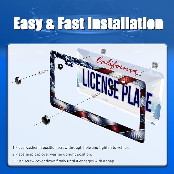 Personalised License Plate Frame American Flag USA License Plate Stainless Steel Funny License Plate Holder Patriotic Car Accessories Decoration 12.3" x 6.3" for Men Women