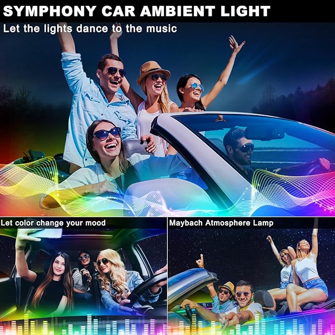 Dream+Color Acrylic Interior Car LED Strip Light with Wireless APP, RGB 18 in 1 with 175 inches 593 LEDs Fiber Optic Strip Lights for Car, Dynamic Chasing Music Sync Neon Ambient Lighting Kits