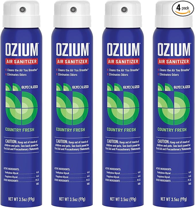 Ozium Air Sanitizer & Odor Eliminator for Homes, Cars, Offices and More, Country Fresh, 3.5 Ounce (Pack of 4)