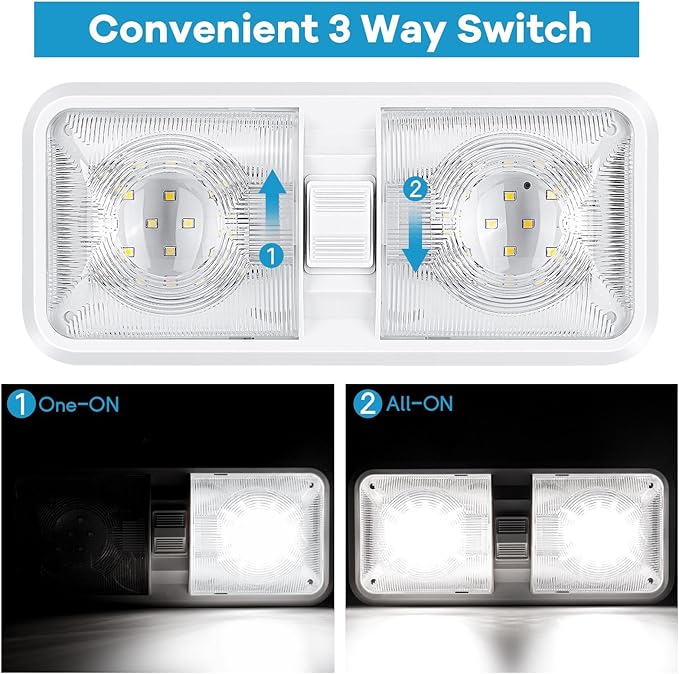 8 Pack RV Lights Interior 12V Led 8W Ceiling Double Dome Light 600 Lumen Brightness Lights Fixtures for RV Camper Trailer Boat Car, Natural White 4000-4500K, 48 X 2835 SMD LED