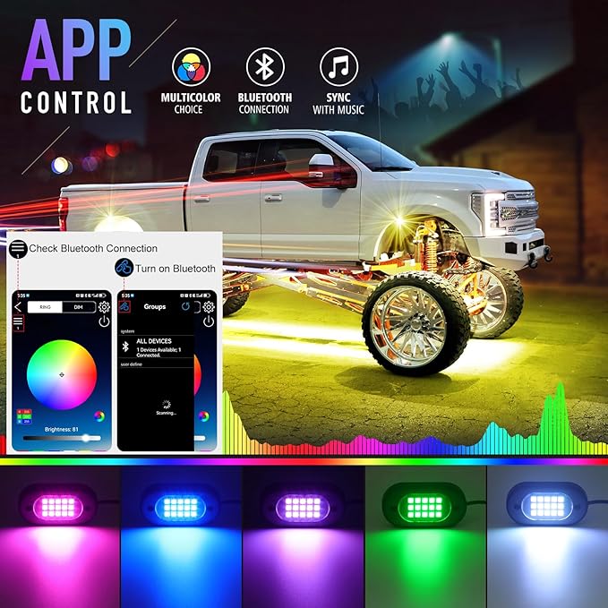 Honalia LED Rock Lights for Trucks 10 Pods, RGB Rock Lights Kits for UTV with Music Mode for ATV UTV RZR