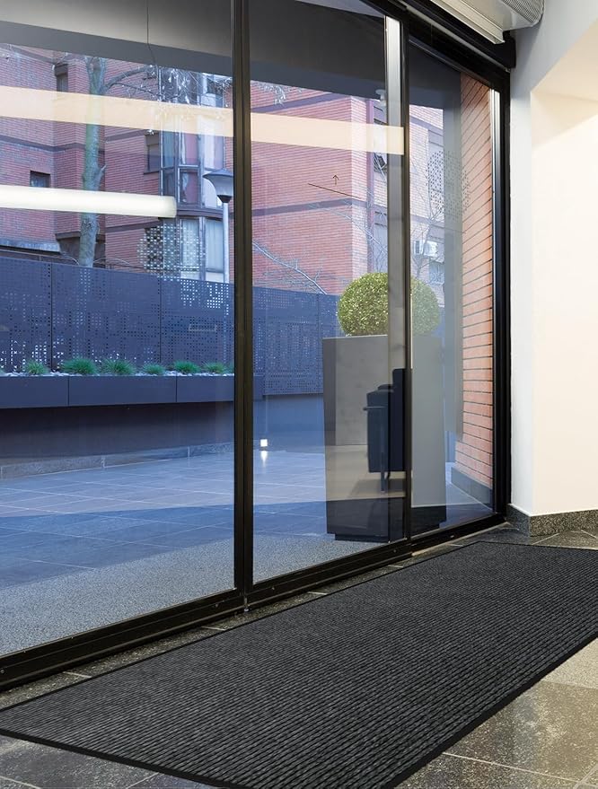 Urban Vista 3' x 10' Commercial Grade Striped Brush Step Entrance Mat, Vinyl Backing, Heavy Duty Indoor Outdoor Door Mat