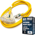 6 ft - 12 Gauge Heavy Duty Extension Cord - 3 Outlet Lighted SJTW - Indoor/Outdoor Extension_Cord by Watt's Wire - 6' 12-Gauge Grounded 15 Amp ExtensionCord Splitter