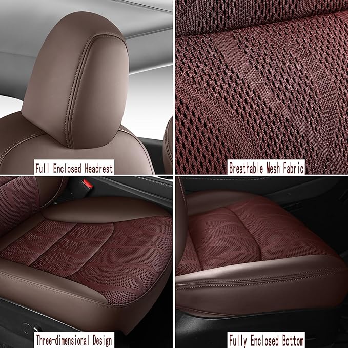 Tesla Model Y Seat Cover Full Set, Faux Leather Tesla Car Seat Cover, Perfect Suitable for Tesla Model Y 2020 2021 2022 2023 2024 2025 (Brown)
