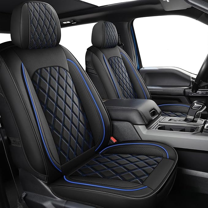 MIROZO 2PCS Front Truck Seat Cover,Waterproof Ram Seat Covers Truck Cushion Compatible with 2009-2025 RAM 1500 2500 3500 Pickup Crew Quad Cab (2PCS Front,Black and Blue)
