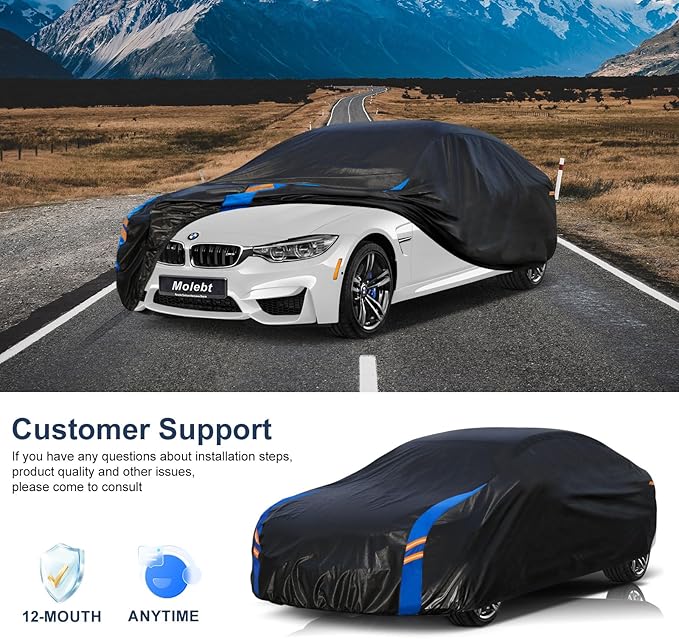 Car Cover Waterproof All Weather for Automobiles, Full Exterior Covers for Sedan & Coupe (up to 165 inch) Universal Fit for BMW Z3, Mazda MX5, Honda S2000, etc. Rain Winter Sun Snow Protection