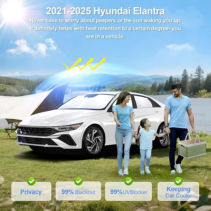 6pcs Car Window Shades for Hyundai Elantra2021-2024 2025 Accessories,Windshield Side Rear Full Sunshade,Sun Visor UV Blocking, Privacy Protection and Blackout for Camping Outdoor