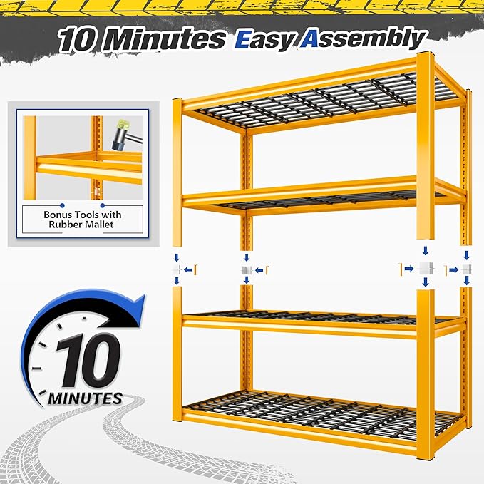 REIBII 40" W Garage Shelving Heavy Duty Metal Shelving 2200LBS Storage Shelves 4 Tier Garage Shelves Adjustable Metal Shelf for Warehouse Basement Pantry Kitchen 40" W x 19.7" D x 59.9" H, Orange