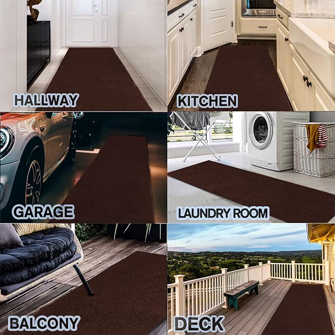Custom Size Backed Non-Slip Area Rugs Runner, Easy Clean, Waterproof Runner Rugs for Hallway Entryway, Kitchen, Laundry, 4FT x 82FT, Brown
