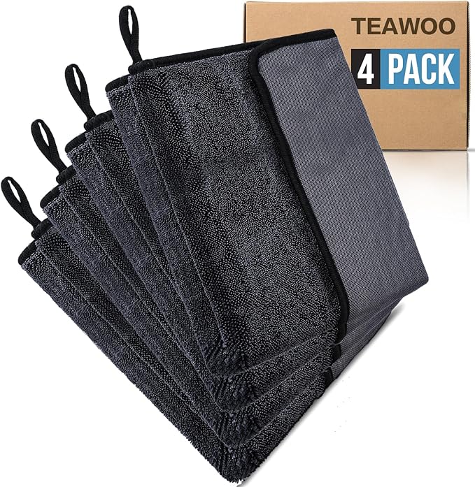 Shiny Wipes Shower Cleaning Cloth, Ultra Absorbent Car Drying Towel, 4 Pack 16 x 24 inch Microfiber Cleaning Cloth for Car, Bath & Househood
