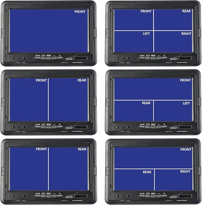 Anina 7 Inch Monitor Quad Split HD Screen 4 Channels RCA Video Inputs for Car Pickup Truck SUV Vehicle with Headrest Mounting Bracket