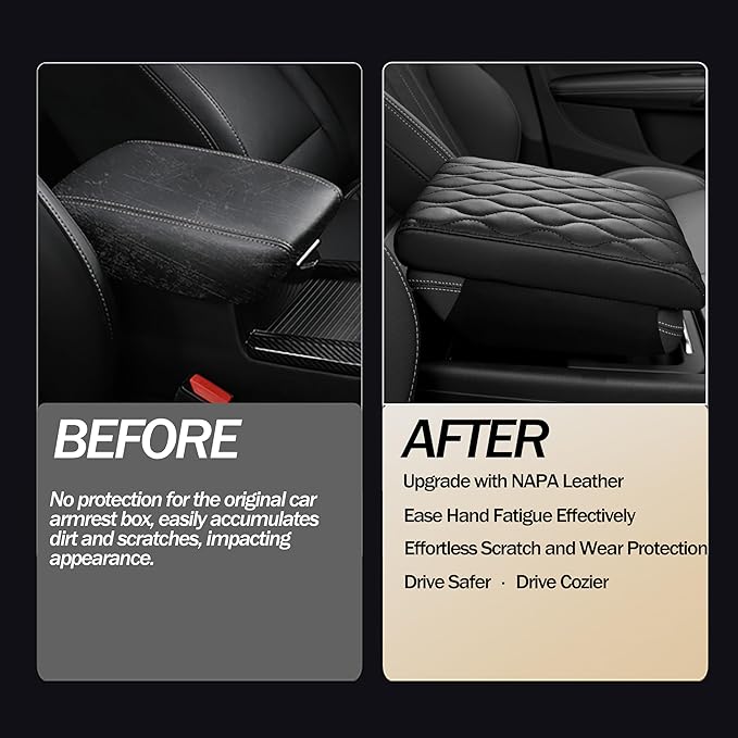 Car Center Console Cover pad PU Leather,Black Armrest Box mat, Vehicle Arm Rest Cushion Protector,Memory Foam napa Leather,Consoles Hand Rest Pillow (sizeB 14 x 8 x 2.2 inch)