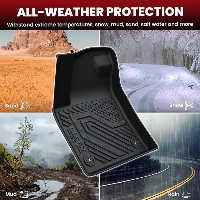 LASFIT Floor & Cargo Mats Fits for VW Atlas Cross Sport 2020-2025, All Weather TPE Custom Fit Floor Liners for 1st and 2nd Rows Car Mats & Trunk Mat for Volkswagen Atlas Cross Sport Accessories, Black