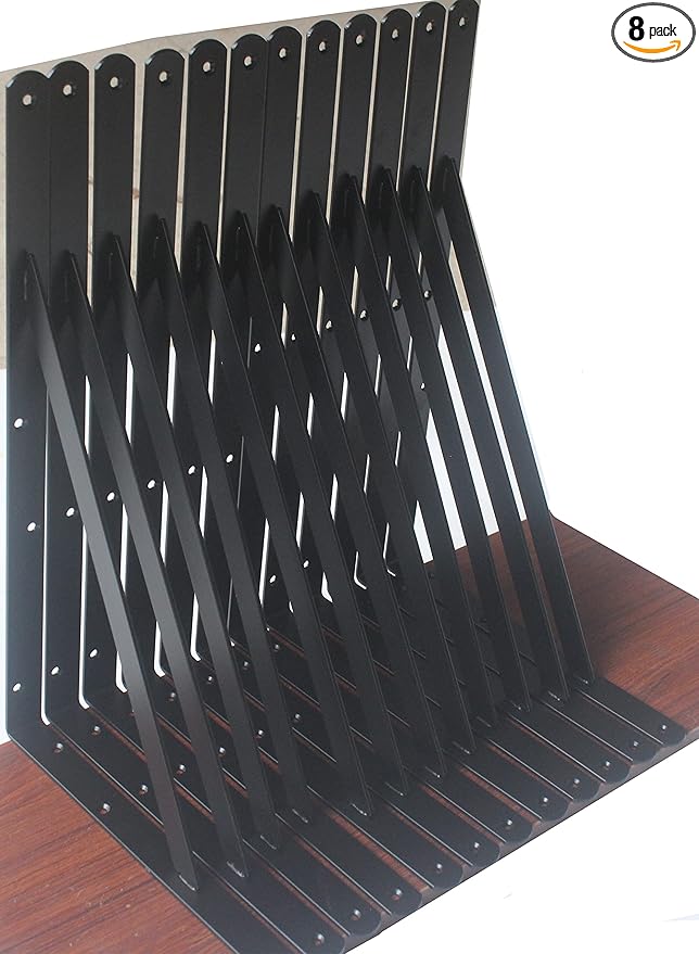8 Pack L22 x H 12" Black Heavy Duty Shelf Brackets with Screws Metal Shelf Brackets Shelf Support Angle Brackets for Shelves L Brackets Heavy Duty Floating Shelf