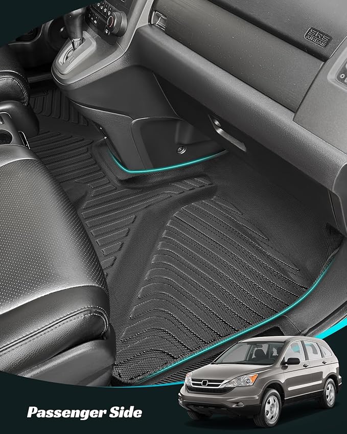 Car Floor Mats for Honda CRV 2007-2011 Full Set, All Weather Floor Liners Custom Fit Water-Resistant Non-Slip Rubber Mat for Cars, Automotive Carpet Protector Accessory for CRV 2007-2011 Black