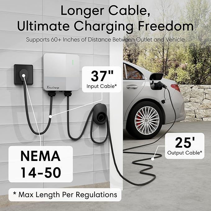Level 2 EV Charger 48 Amp - Smart EV Charger for Home Level 2 Hardwired, 240V Electric Vehicle Charging Stations 11.5kW, 25ft Cord, Outdoor/Indoor