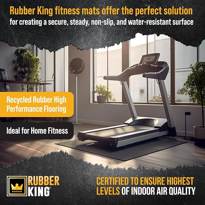 Rubber King Multi-Purpose Exercise Mat - 100% Recycled Thick Rubber Mat for Home Gym Flooring, Non-Slip, Low-Odor Durable Workout Mat for Indoor/Outdoor, Shoe-Friendly