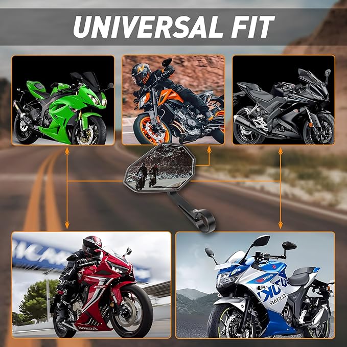 Motorcycle Mirrors for Handlebars, Bar End Motorcycle Mirrors, Rear View Mirrors for Motorcycles, Fits 7/8" Handlebars, Compatible with Honda Grom, Yamaha, Kawasaki, Ducati, Suzuki & More
