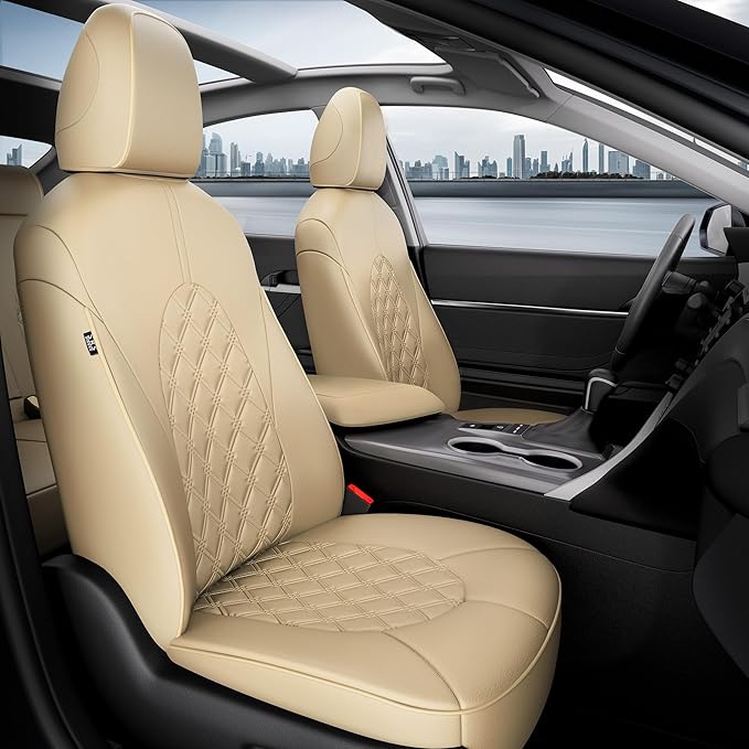 for Toyota Camry Seat Covers Hybrid LE SE 2018 2019 2020 2021 2022 2023 2024 - Custom Car Seat Covers Full Set, Waterproof Breathable Seat Cover for Cars, Leather Cushion Protectors Beige