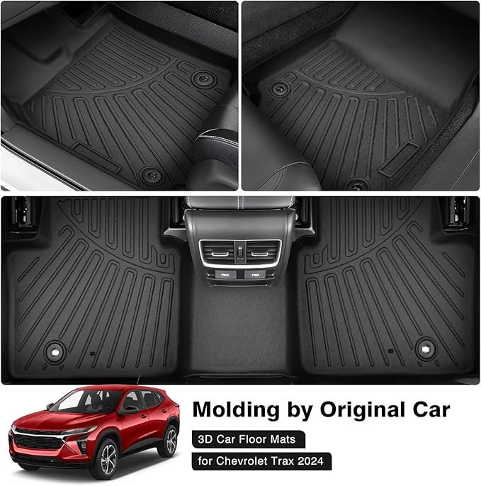 Powerty Floor Mats for 2024 2025 Chevrolet/Chevy Trax Accessories All Weather Floor Liner 3D TPE 1st & 2nd Row Floor Mat Heavy-Duty Floor Liners