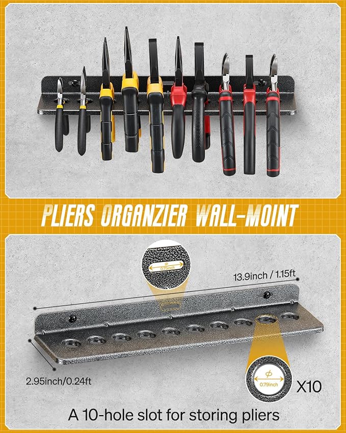 Wall Mount Screwdriver Organizer, Pliers Holder, Hammer Rack, 3PCS Alloy Steel Hand Tool Storage Organizer for Garage Workshop