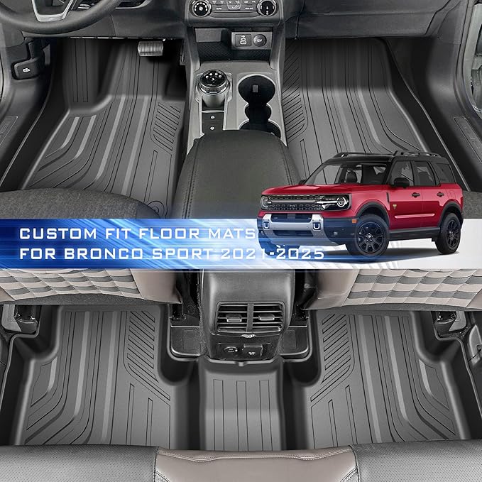 Car Floor Mats for Ford Bronco Sport 2021 2022 2023 2024 2025 Accessories,TPE All Weather Protection Floor Mats,Custom Fit 1st&2nd Row Car Floor Liners Set(Not for Bronco & Rubberized Floor)